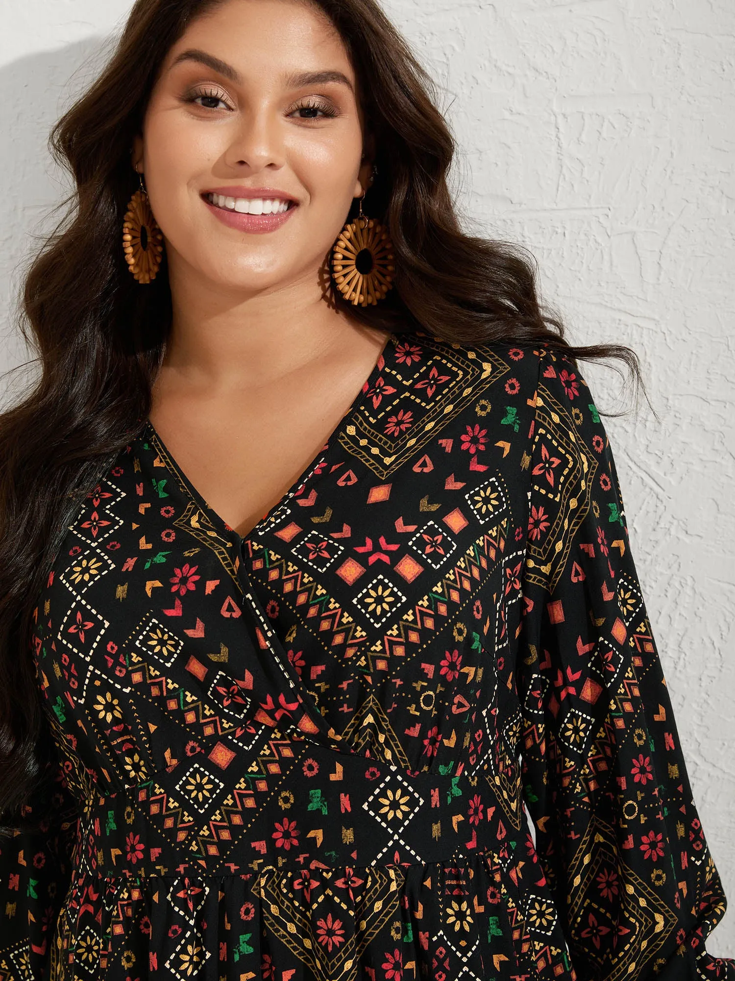 Supersoft Shirred Boho Collage Midi Dress sold by Bloomchic product image thumbnail 2