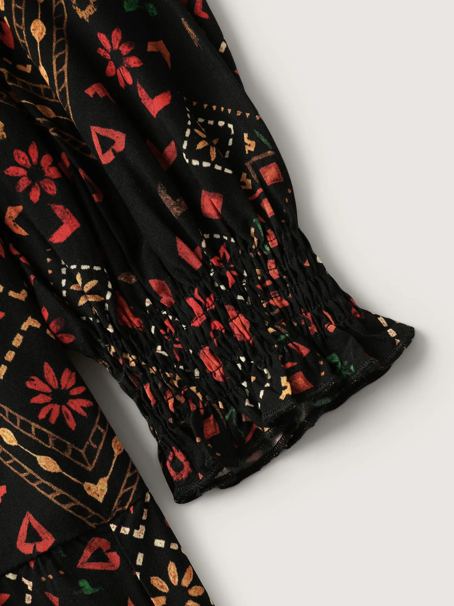 Supersoft Shirred Boho Collage Midi Dress sold by Bloomchic product image thumbnail 5