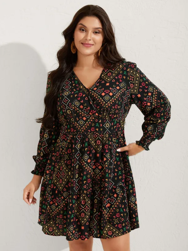 Supersoft Shirred Boho Collage Midi Dress sold by Bloomchic