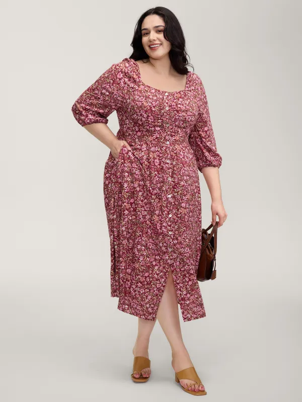 Fall Florals Gather Bust Button Maxi Dress sold by Bloomchic