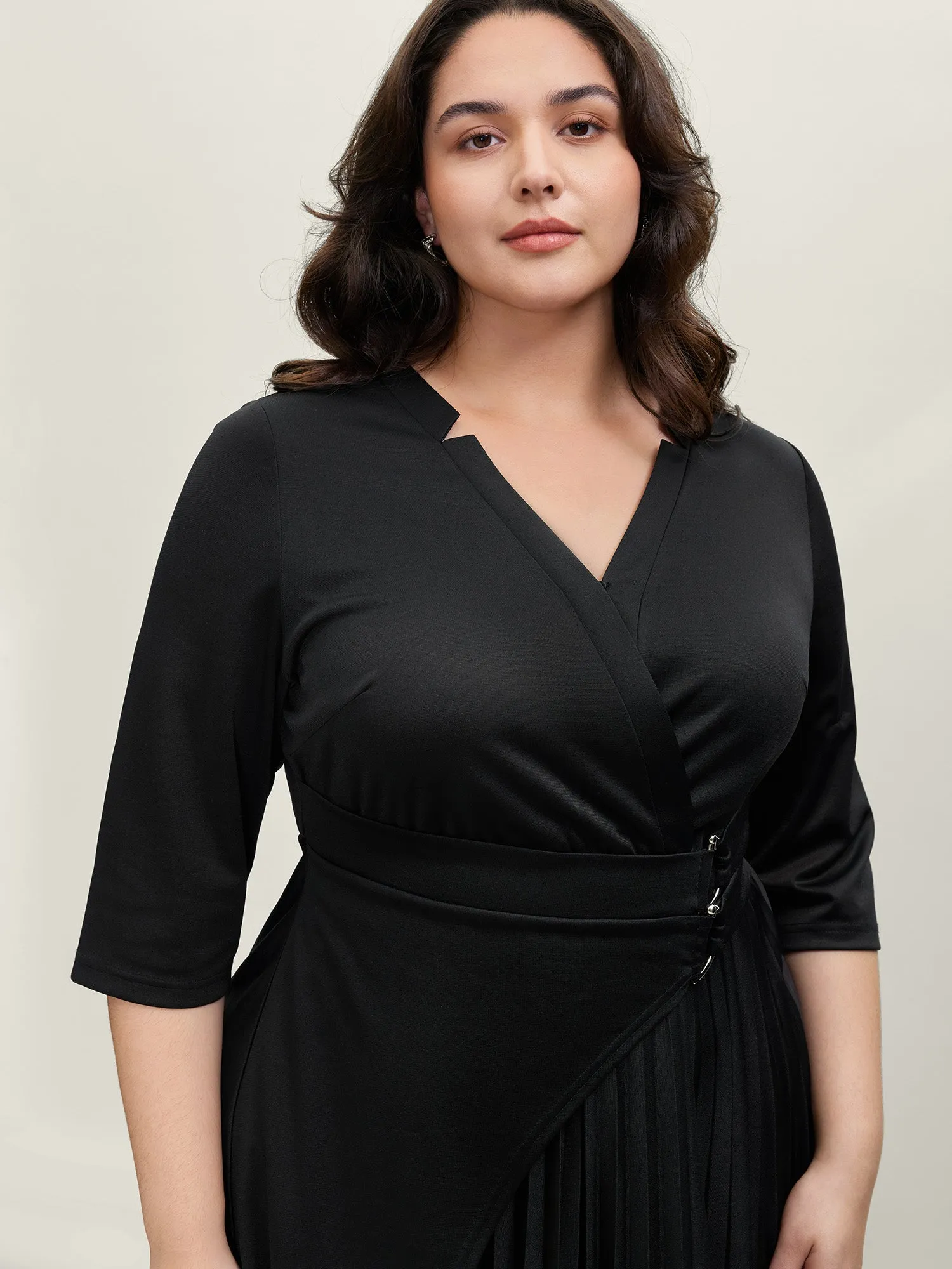 Metal Buckle Drape Pleated Midi Dress sold by Bloomchic product image thumbnail 2