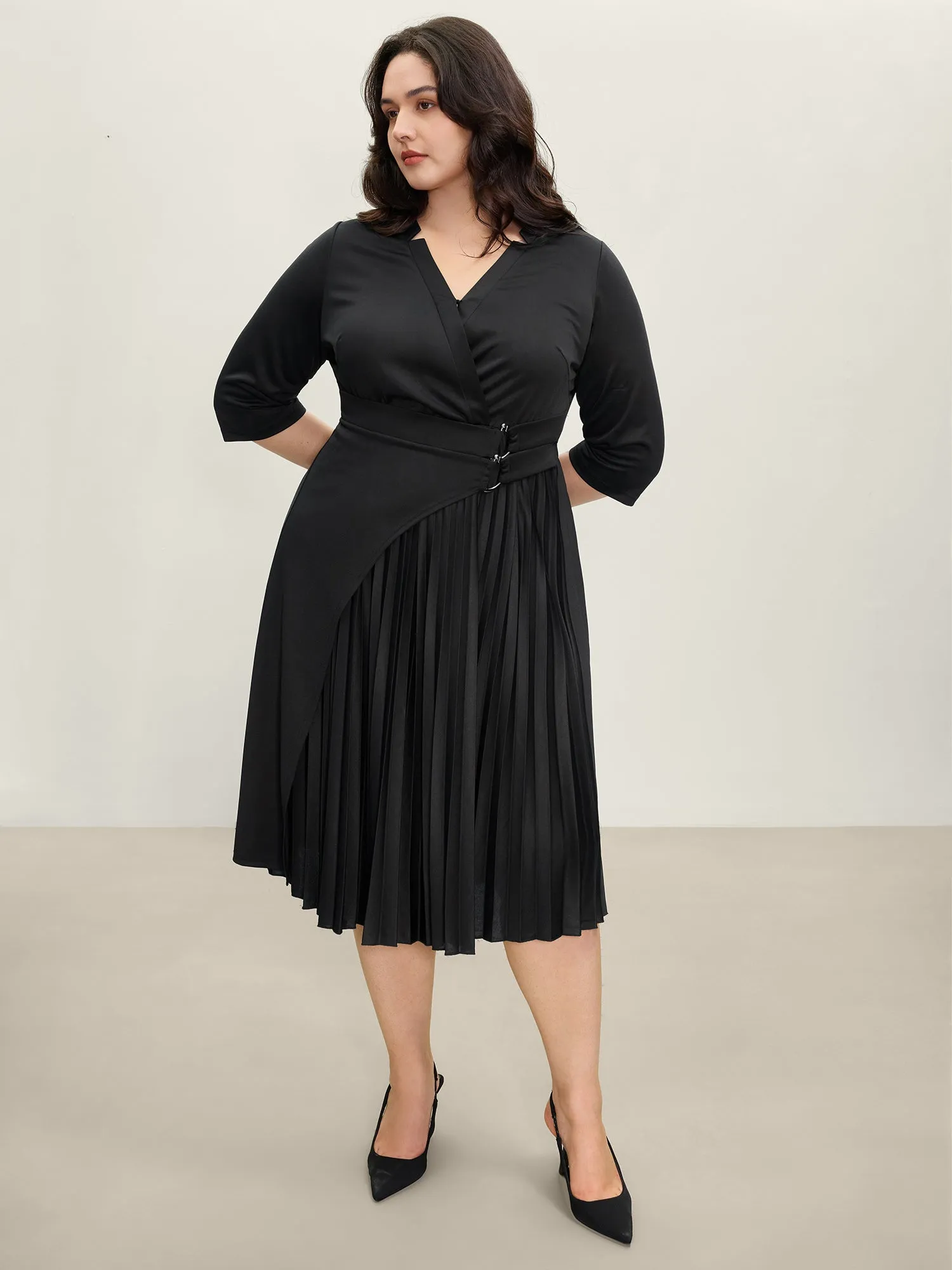 Metal Buckle Drape Pleated Midi Dress sold by Bloomchic product image thumbnail 3