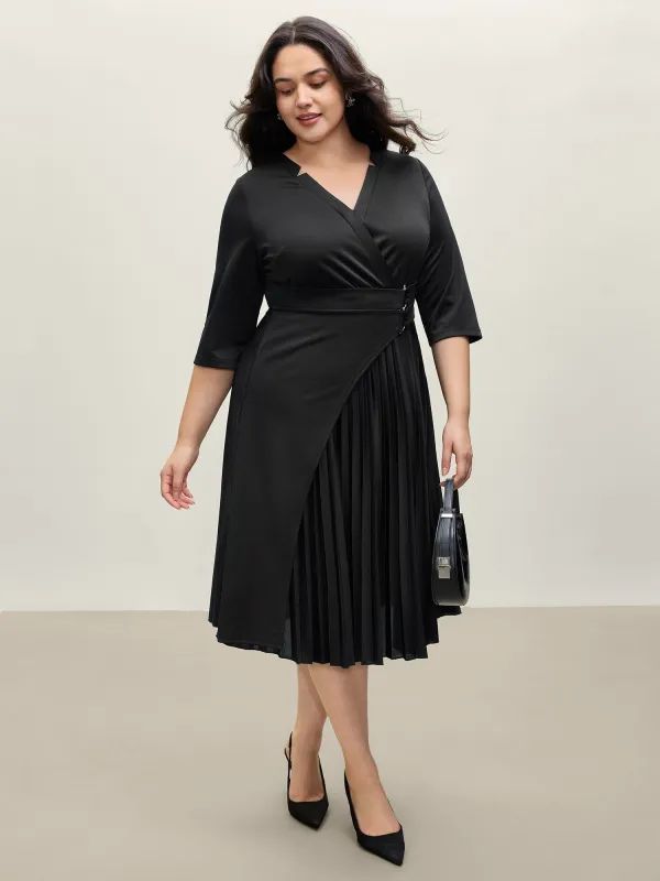 Metal Buckle Drape Pleated Midi Dress sold by Bloomchic