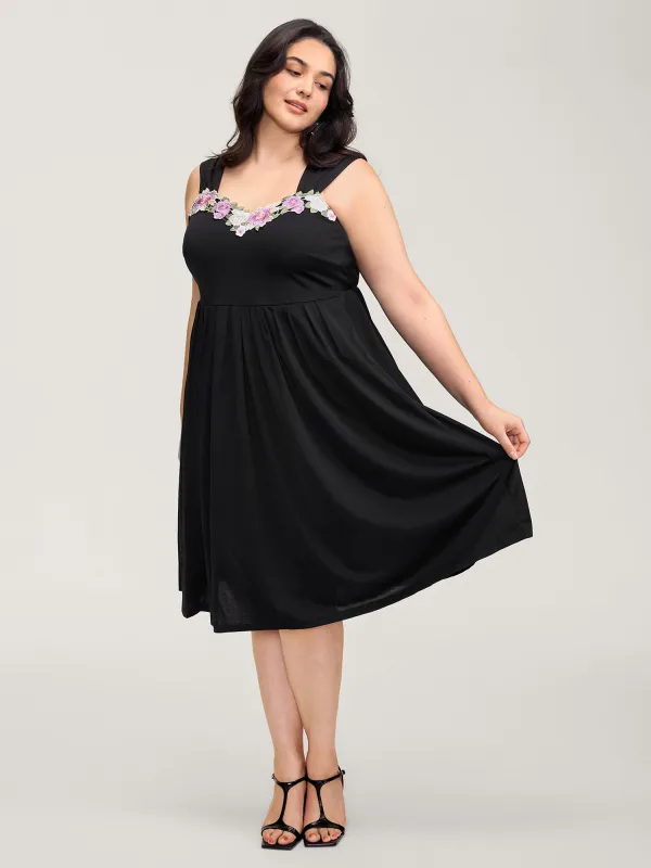 Floral Embroidered Neckline Lace Trim Midi Dress sold by Bloomchic