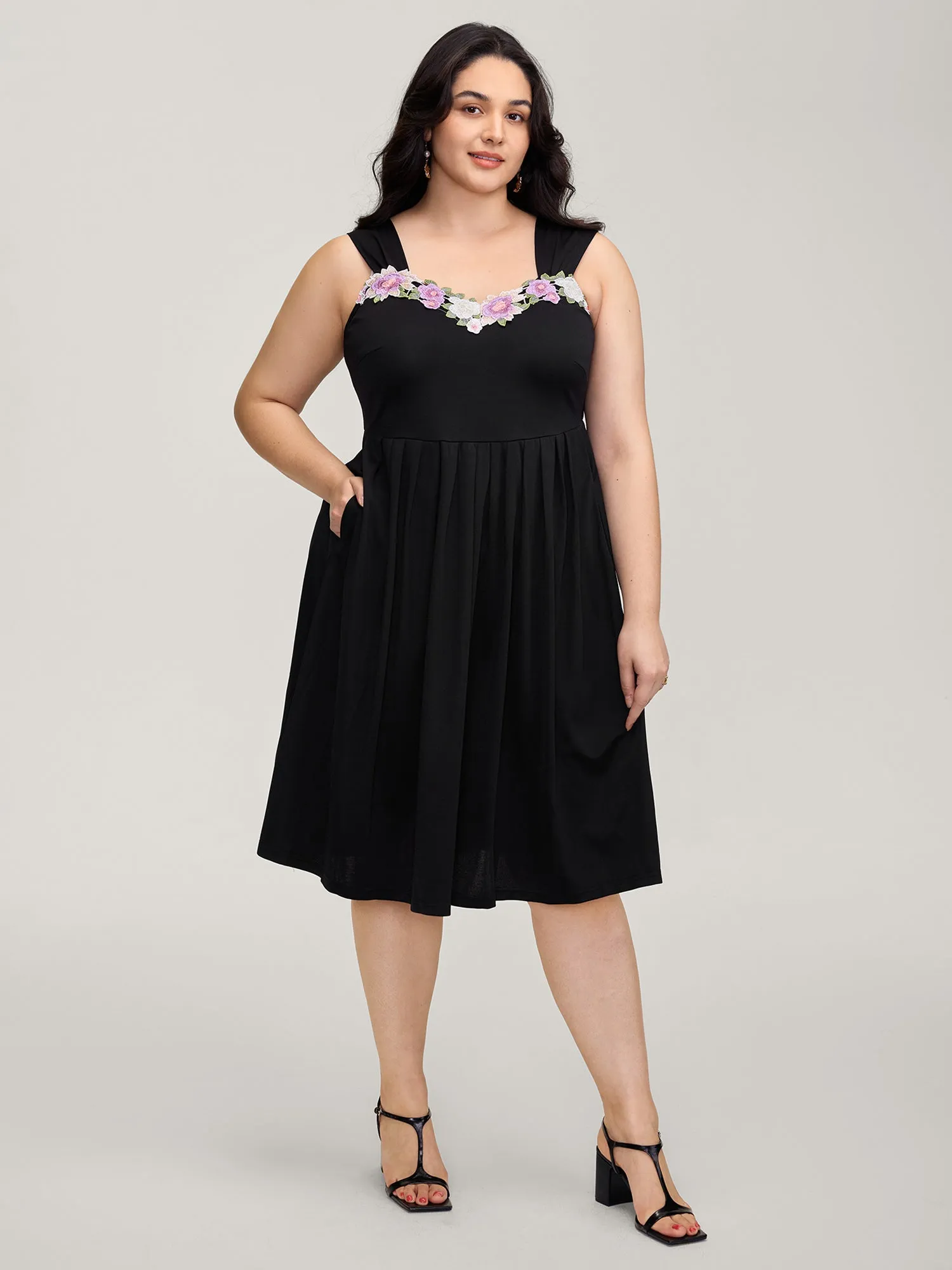 Floral Embroidered Neckline Lace Trim Midi Dress sold by Bloomchic product image thumbnail 3