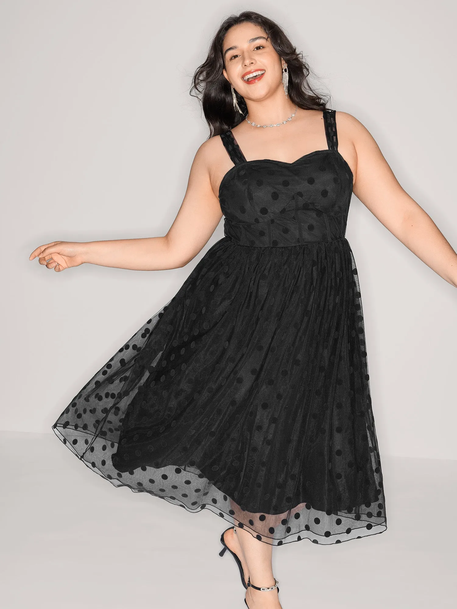 Polka Dots Structured Corset Detail Midi Dress sold by Bloomchic