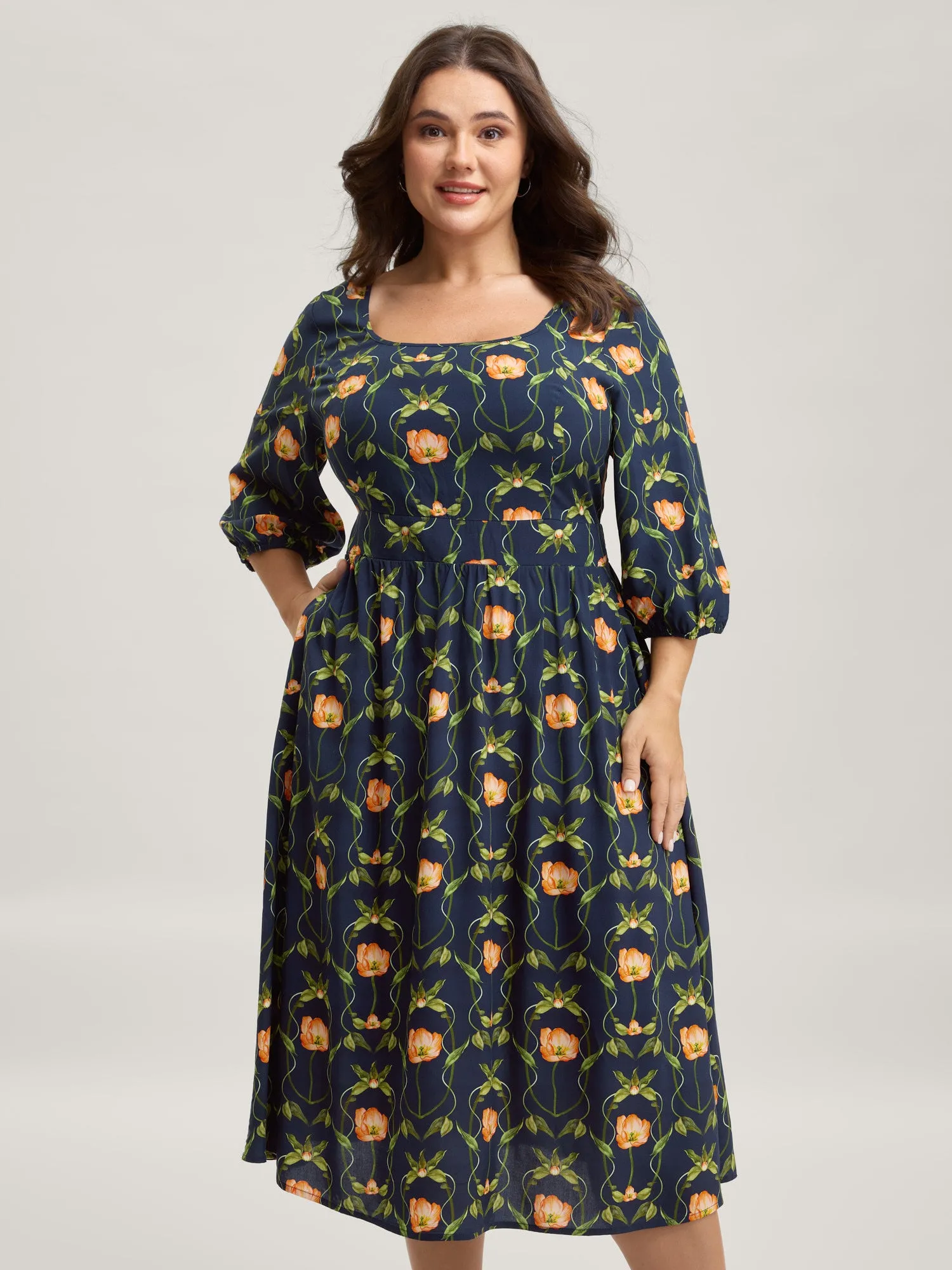 Supersoft Floral Print Shirred Midi Dress sold by Bloomchic