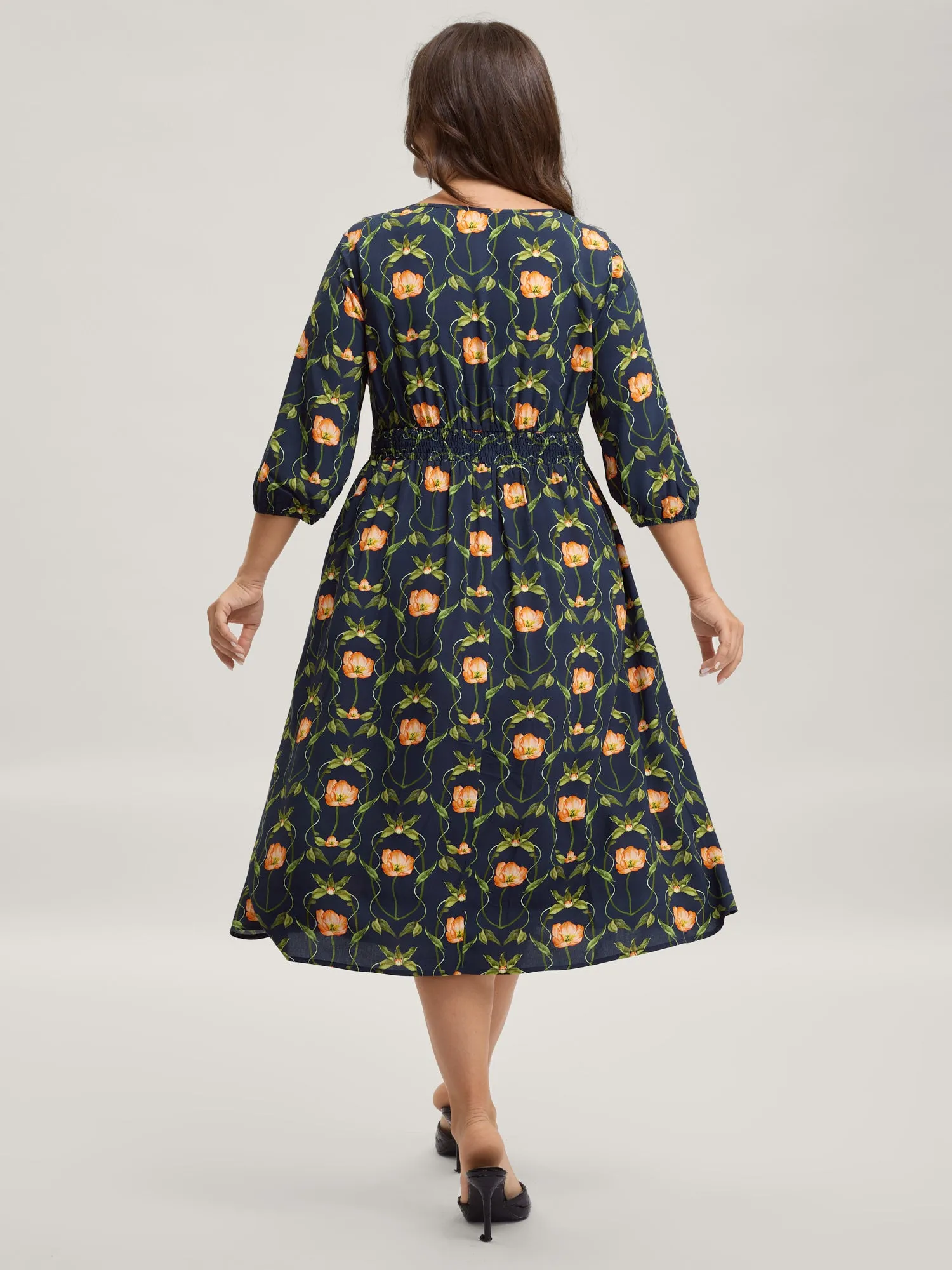 Supersoft Floral Print Shirred Midi Dress sold by Bloomchic product image thumbnail 4