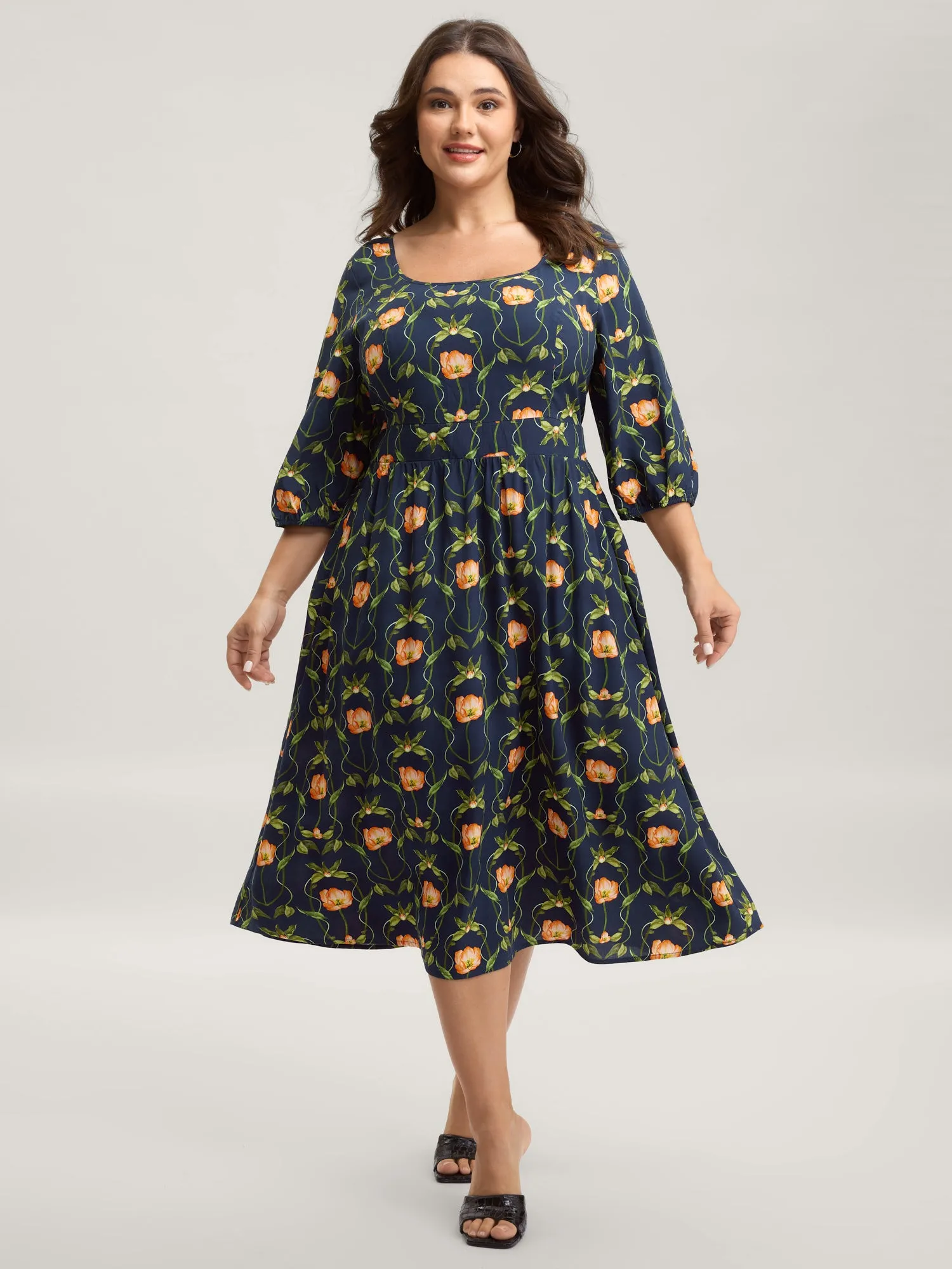 Supersoft Floral Print Shirred Midi Dress sold by Bloomchic product image thumbnail 3