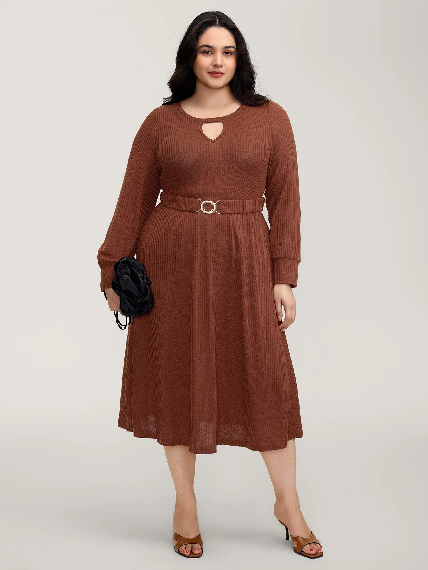 Heather Ribbed Stretchy Metal Buckle Maxi Dress sold by Bloomchic