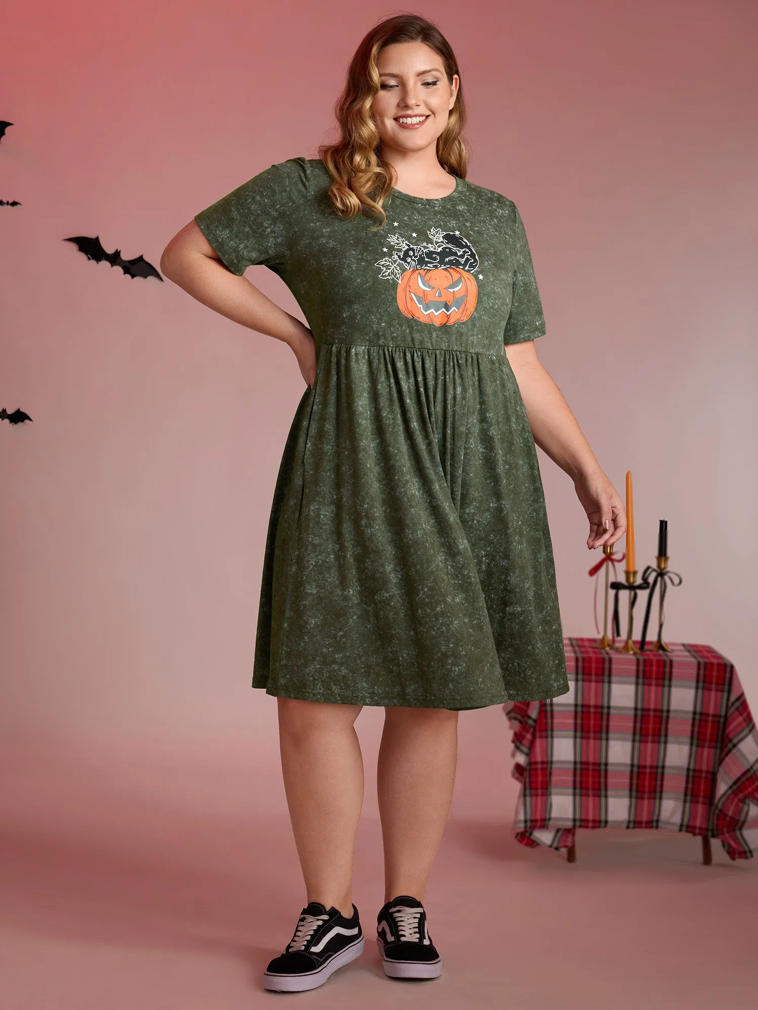 Spooky Pumpkin Motif Snowflake Effect Midi Dress sold by Bloomchic product image thumbnail 3