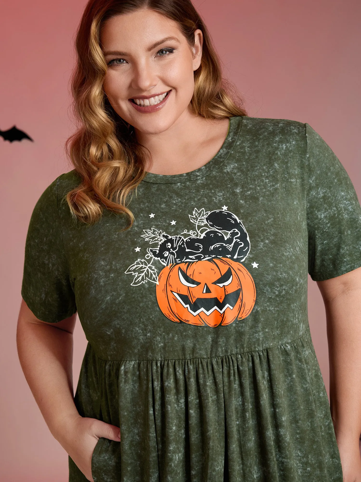 Spooky Pumpkin Motif Snowflake Effect Midi Dress sold by Bloomchic product image thumbnail 2