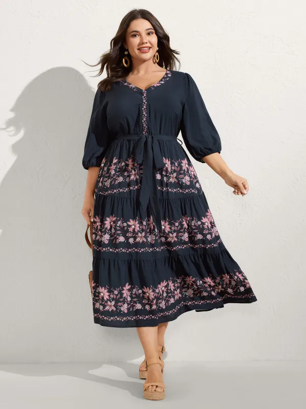 Floral Position Print Belted Maxi Dress sold by Bloomchic