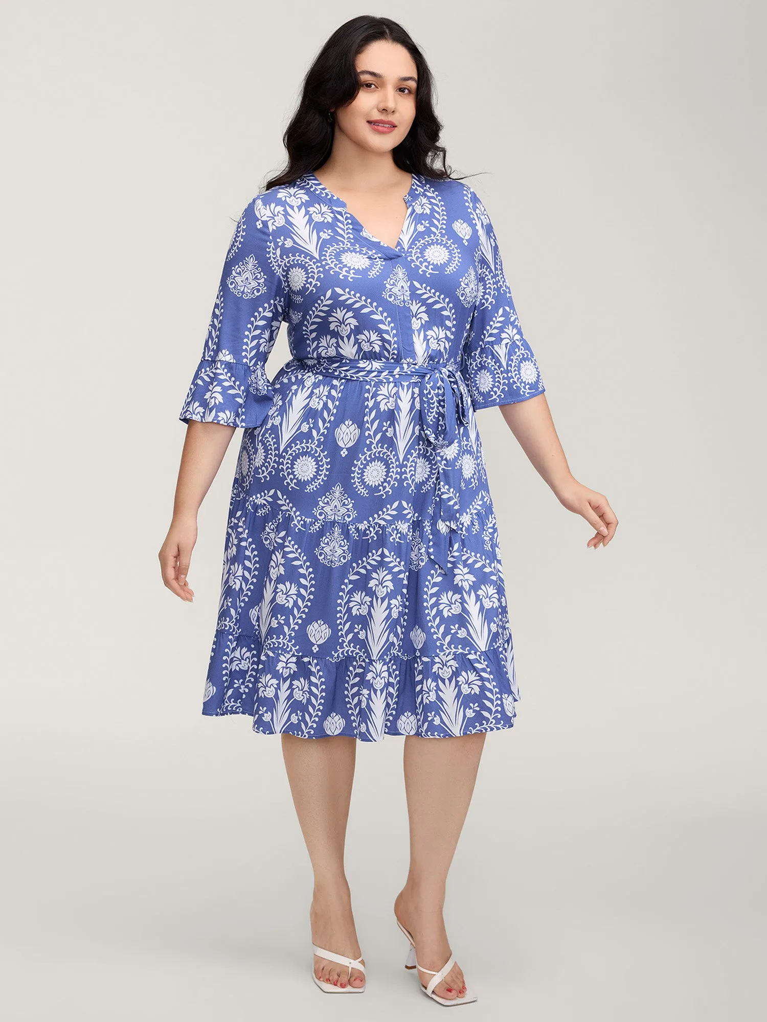Boho Print Belted Side Pockets Midi Dress sold by Bloomchic product image thumbnail 3