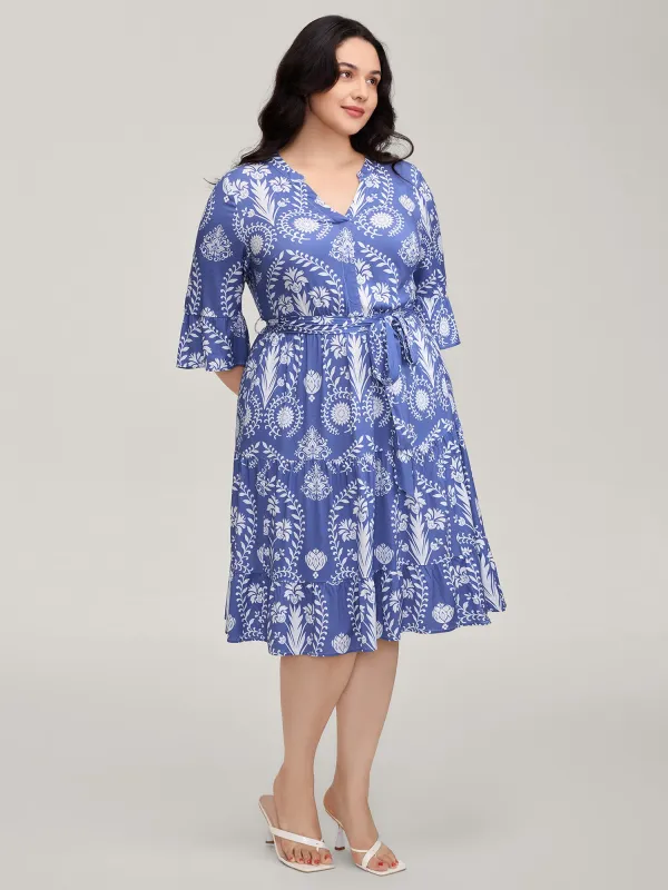 Boho Print Belted Side Pockets Midi Dress sold by Bloomchic