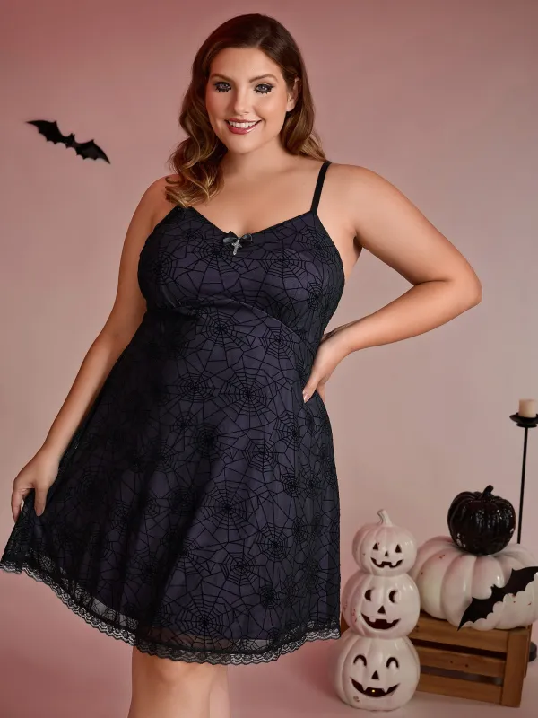Elastic Flocked Mesh Spiderweb Sleep Dress sold by Bloomchic