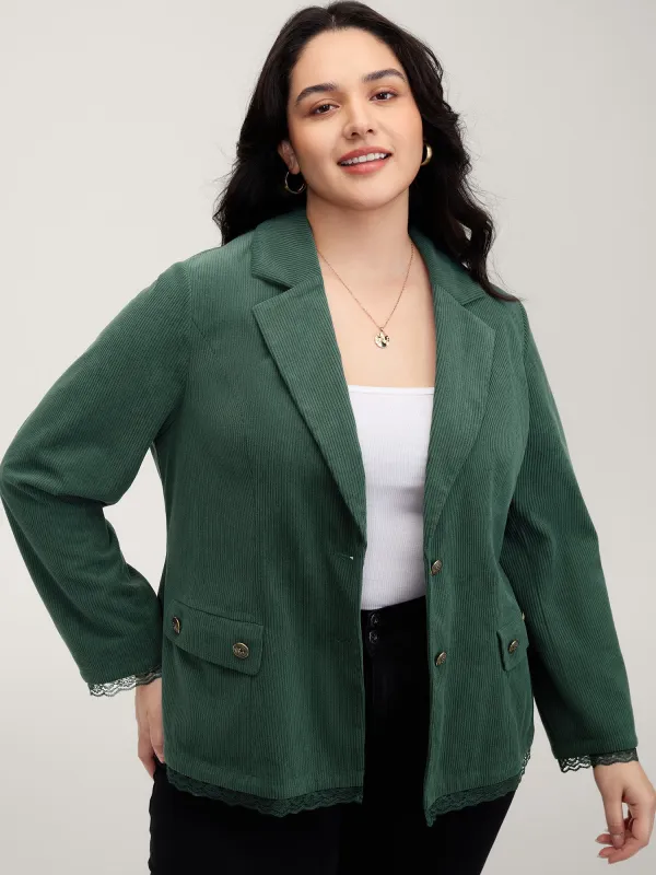 Corduroy Lace Trim Button Detail Blazer sold by Bloomchic