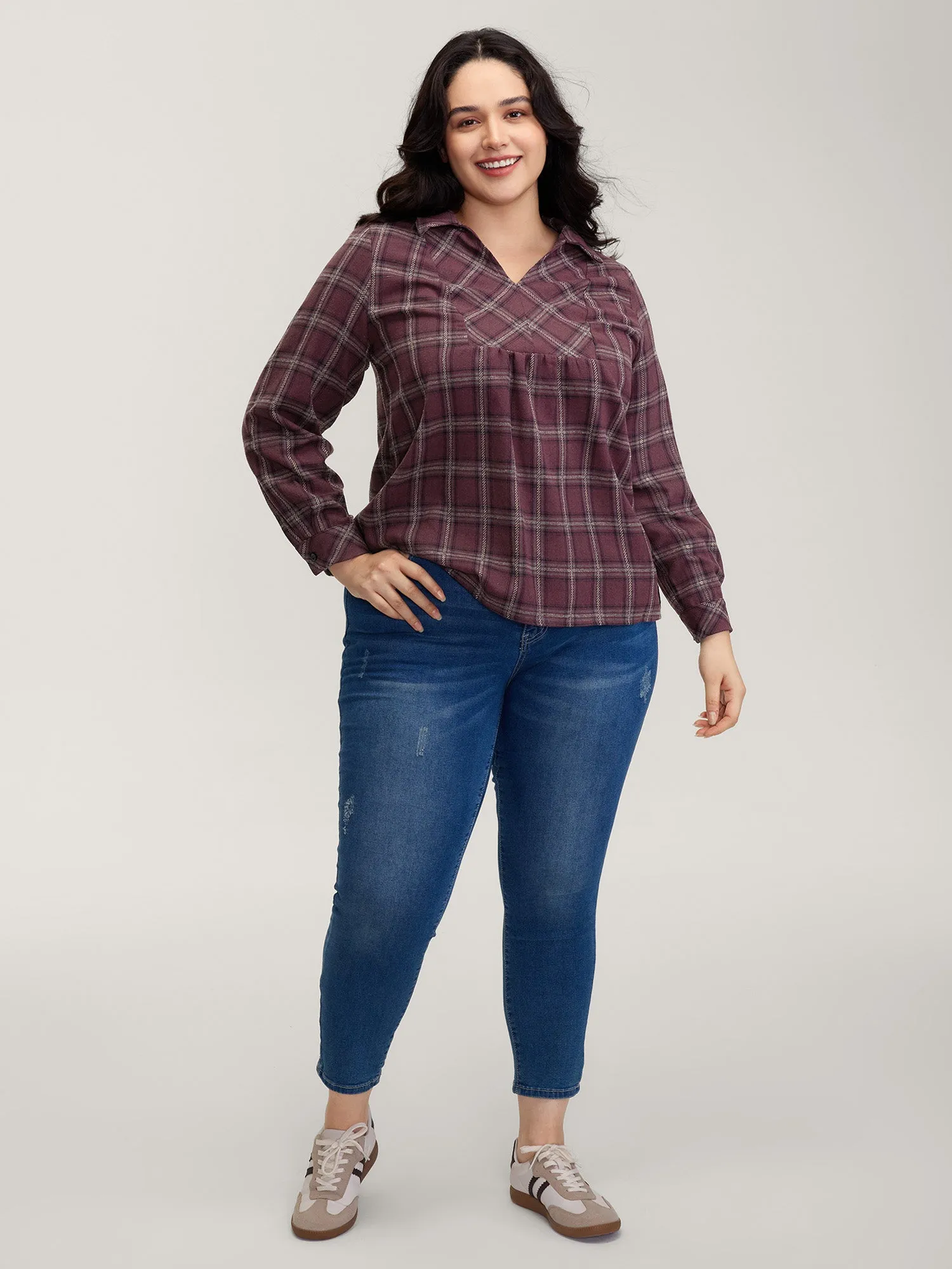 Plaid Pattern Relaxed-Fit Collar Blouse sold by Bloomchic product image thumbnail 3