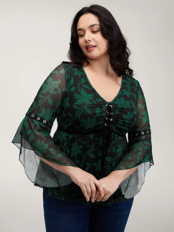 Floral Print Adjustable Bodice Mesh Top sold by Bloomchic