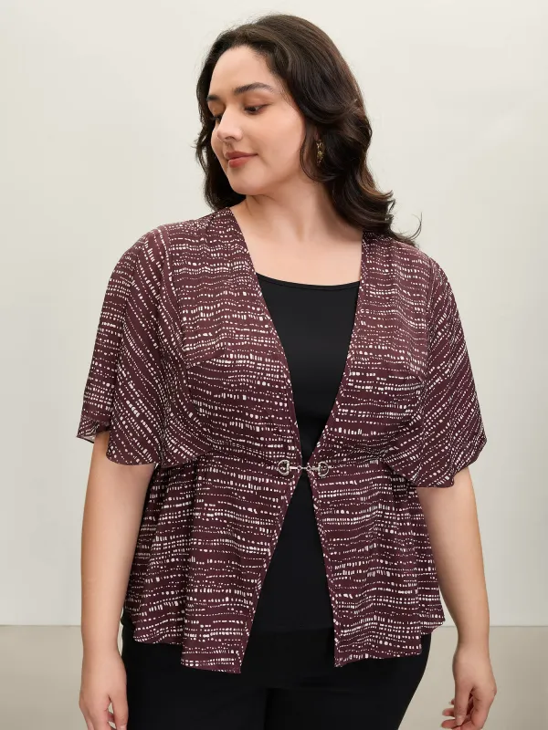 Geometric Print Stretchy Waist Metal Detail Blouse made by Bloomchic