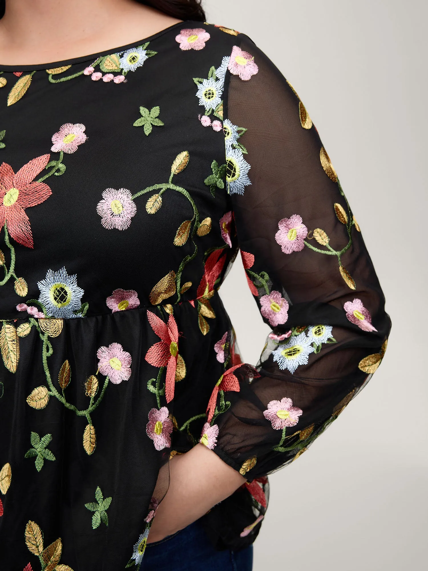 Floral Embroidered Mesh Knit Top sold by Bloomchic product image thumbnail 2