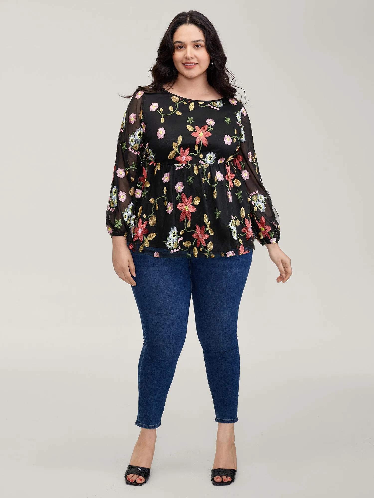 Floral Embroidered Mesh Knit Top sold by Bloomchic product image thumbnail 3