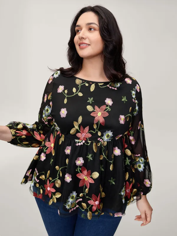 Floral Embroidered Mesh Knit Top sold by Bloomchic