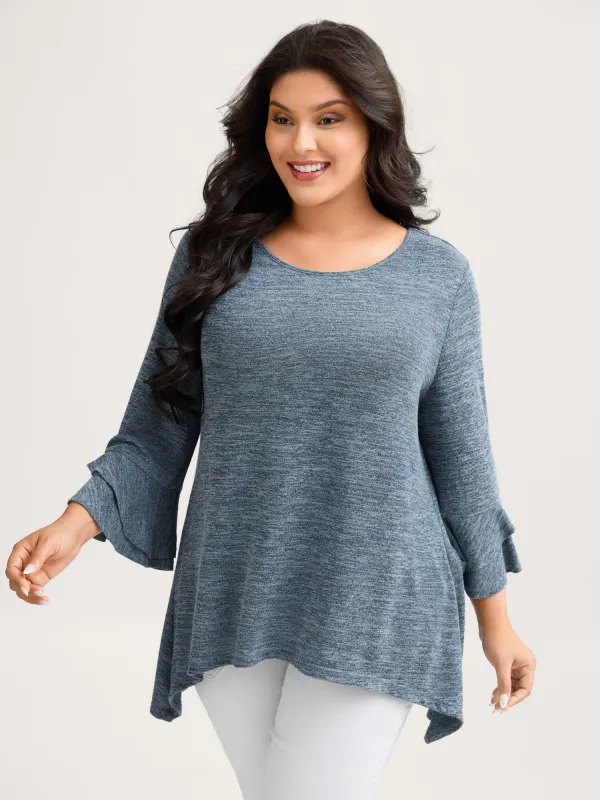 Stretchy Heather Layered Ruffle Sleeve T-Shirt sold by Bloomchic