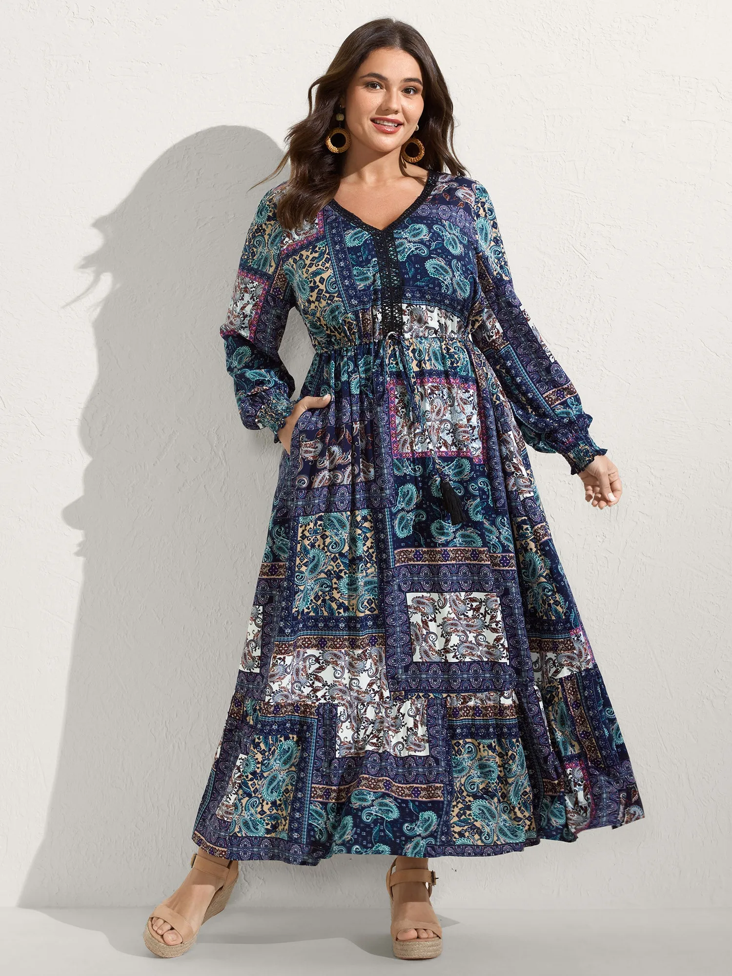 Rayon Floral Collage Shirred Maxi Dress sold by Bloomchic