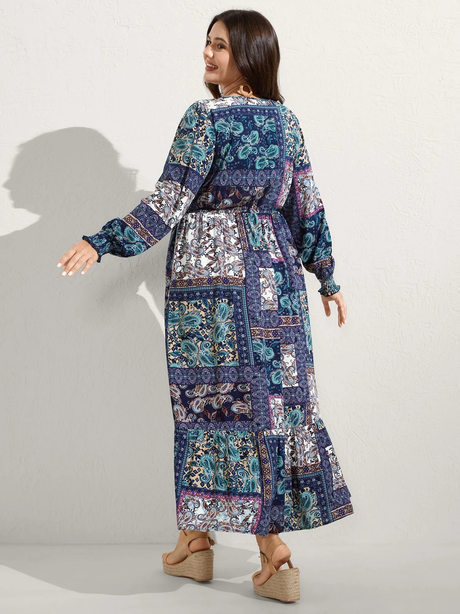 Rayon Floral Collage Shirred Maxi Dress sold by Bloomchic product image thumbnail 4