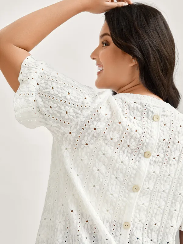Floral Eyelet Trim Ruffled Hem Top sold by Bloomchic