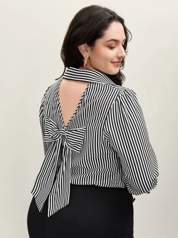 Striped Bow-Tie Button-Down Shirt sold by Bloomchic