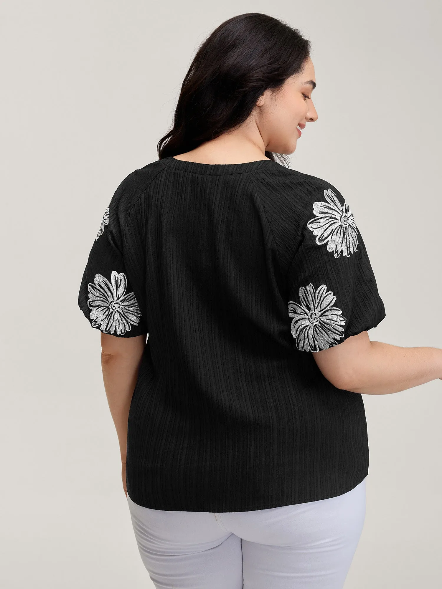 Textured Floral Embroidered Notched Collar Blouse sold by Bloomchic product image thumbnail 4