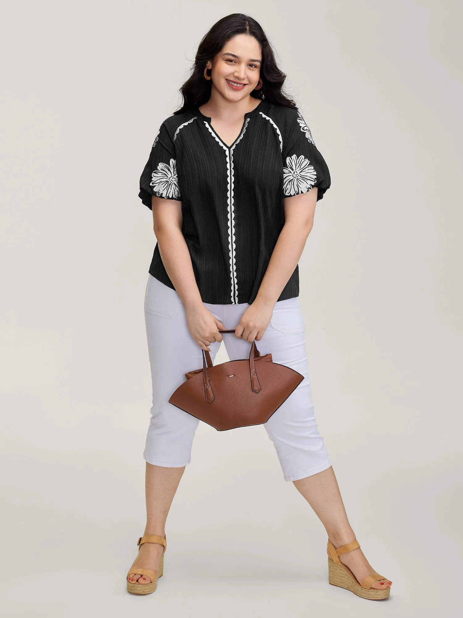 Textured Floral Embroidered Notched Collar Blouse sold by Bloomchic product image thumbnail 3