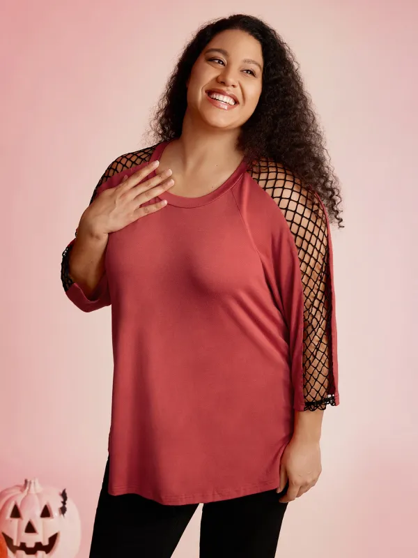 Sheer Cut-Out Sleeve Relaxed-Fit Sweatshirt sold by Bloomchic