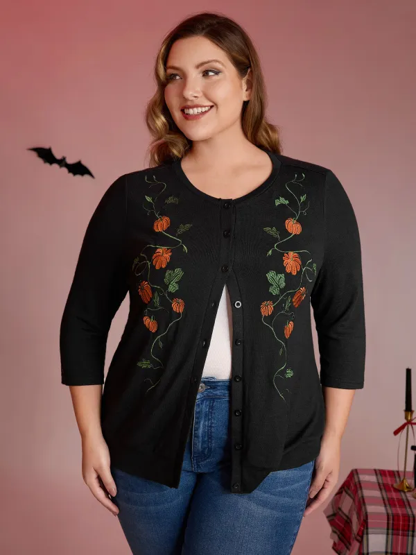 Floral Embroidery Stretch Knit Button Top sold by Bloomchic