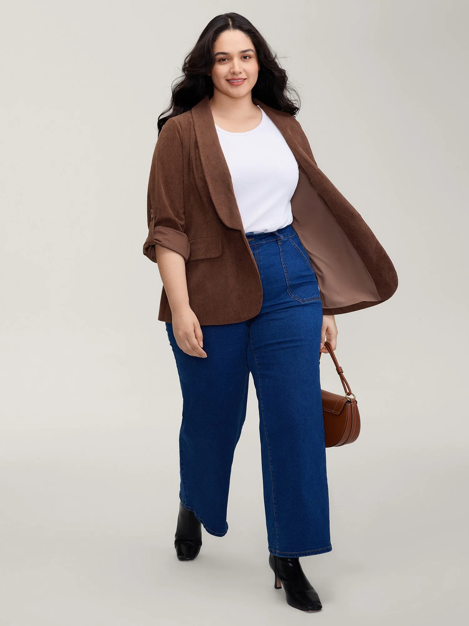 Corduroy Gathered Sleeve Ribbed Collar Blazer sold by Bloomchic product image thumbnail 2