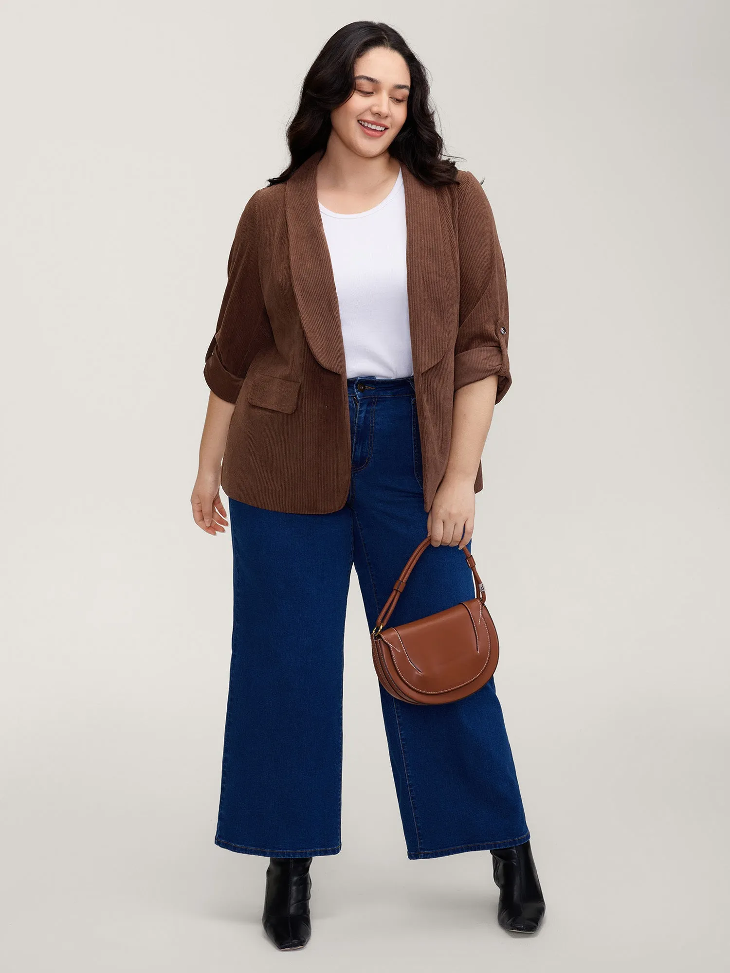Corduroy Gathered Sleeve Ribbed Collar Blazer sold by Bloomchic product image thumbnail 3