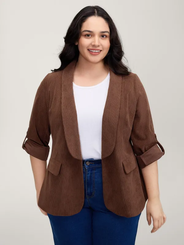 Corduroy Gathered Sleeve Ribbed Collar Blazer sold by Bloomchic