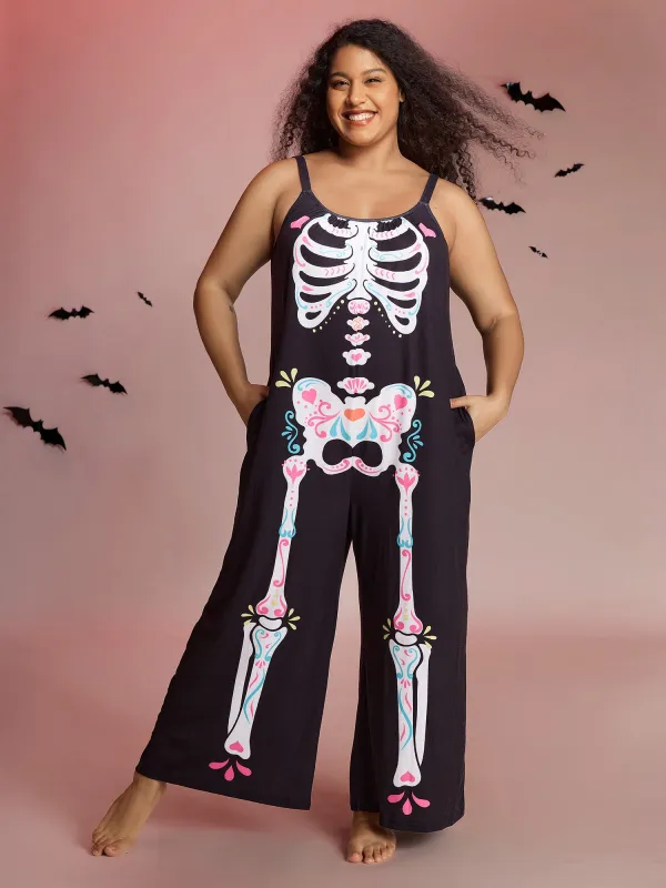 Cool Skeleton Print Stretchy Lounge Jumpsuit sold by Bloomchic