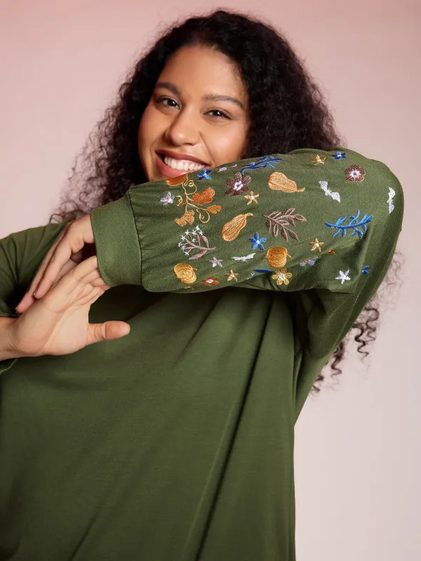 Floral Embroidery Textured Solid Sweatshirt sold by Bloomchic