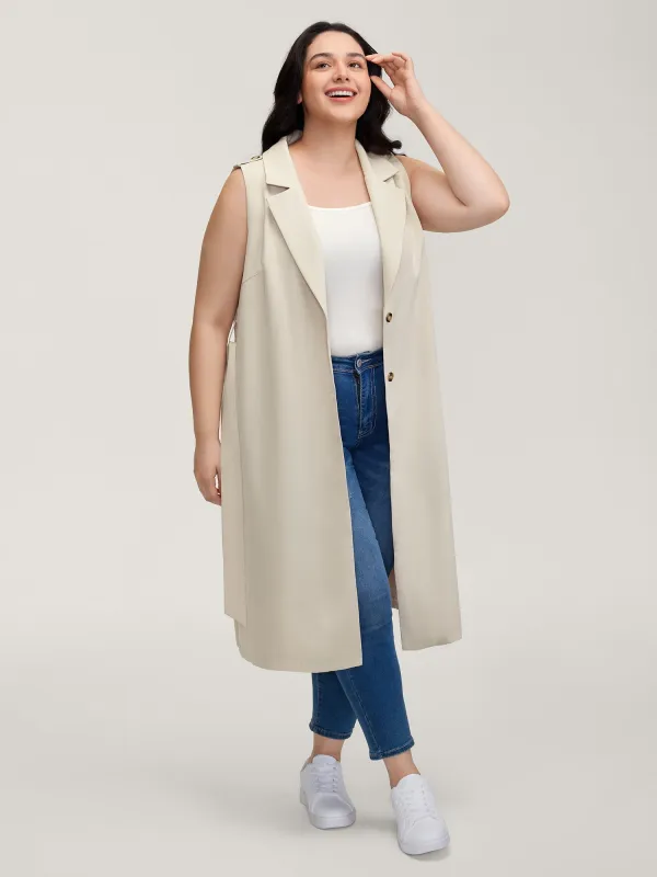 Back Slit Waist Belt Lined Long Vest sold by Bloomchic