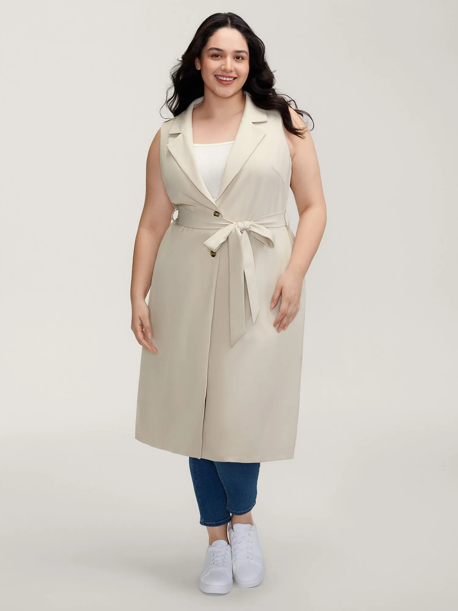 Back Slit Waist Belt Lined Long Vest sold by Bloomchic product image thumbnail 2