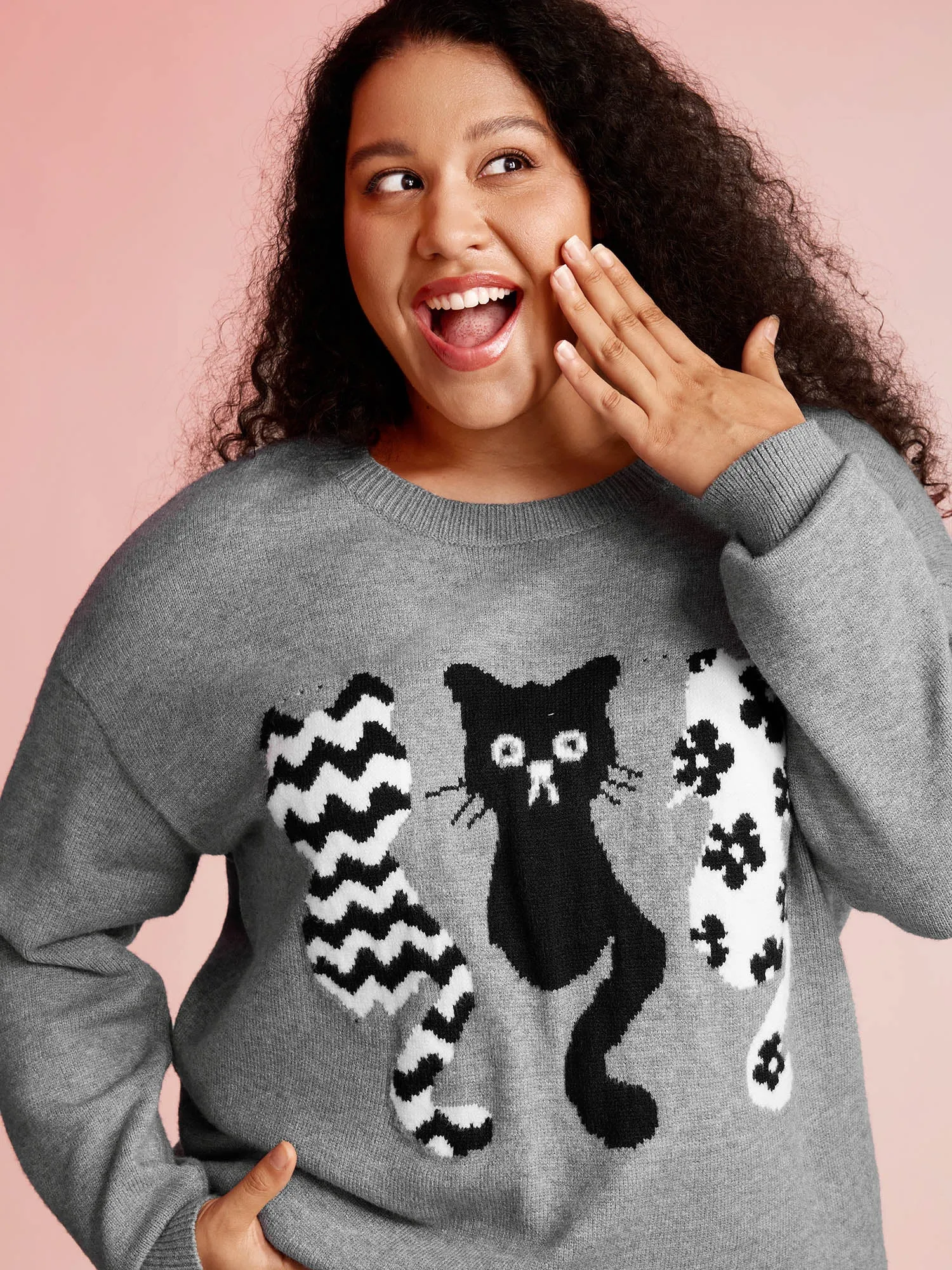 Spooky Cats Jacquard Pattern Pullover sold by Bloomchic