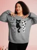 Spooky Cats Jacquard Pattern Pullover sold by Bloomchic
