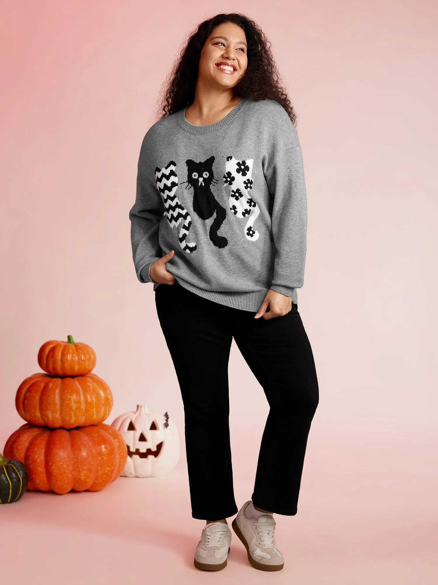 Spooky Cats Jacquard Pattern Pullover sold by Bloomchic product image thumbnail 3