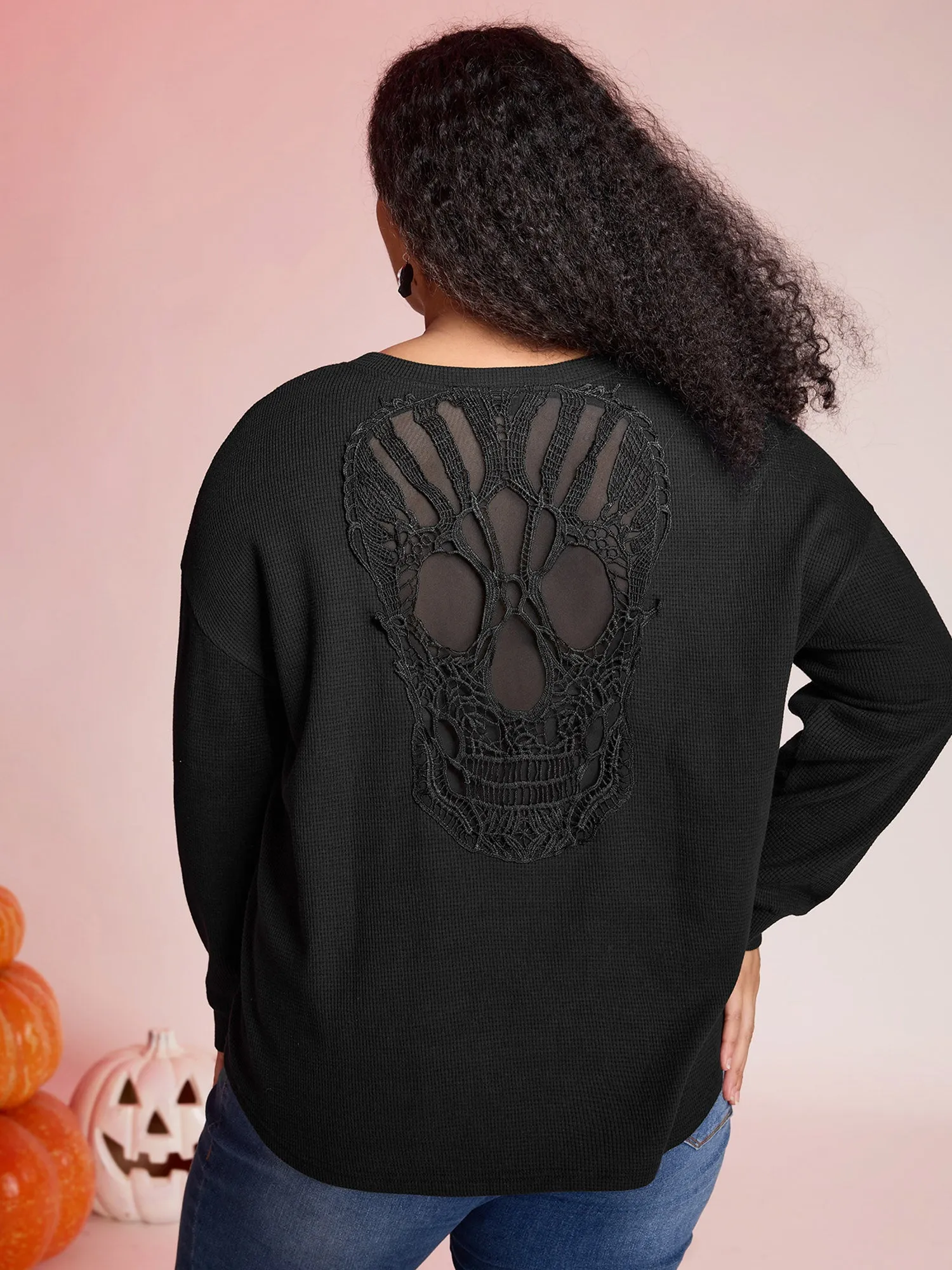 Sheer Lace Back Textured Sweatshirt sold by Bloomchic product image thumbnail 4