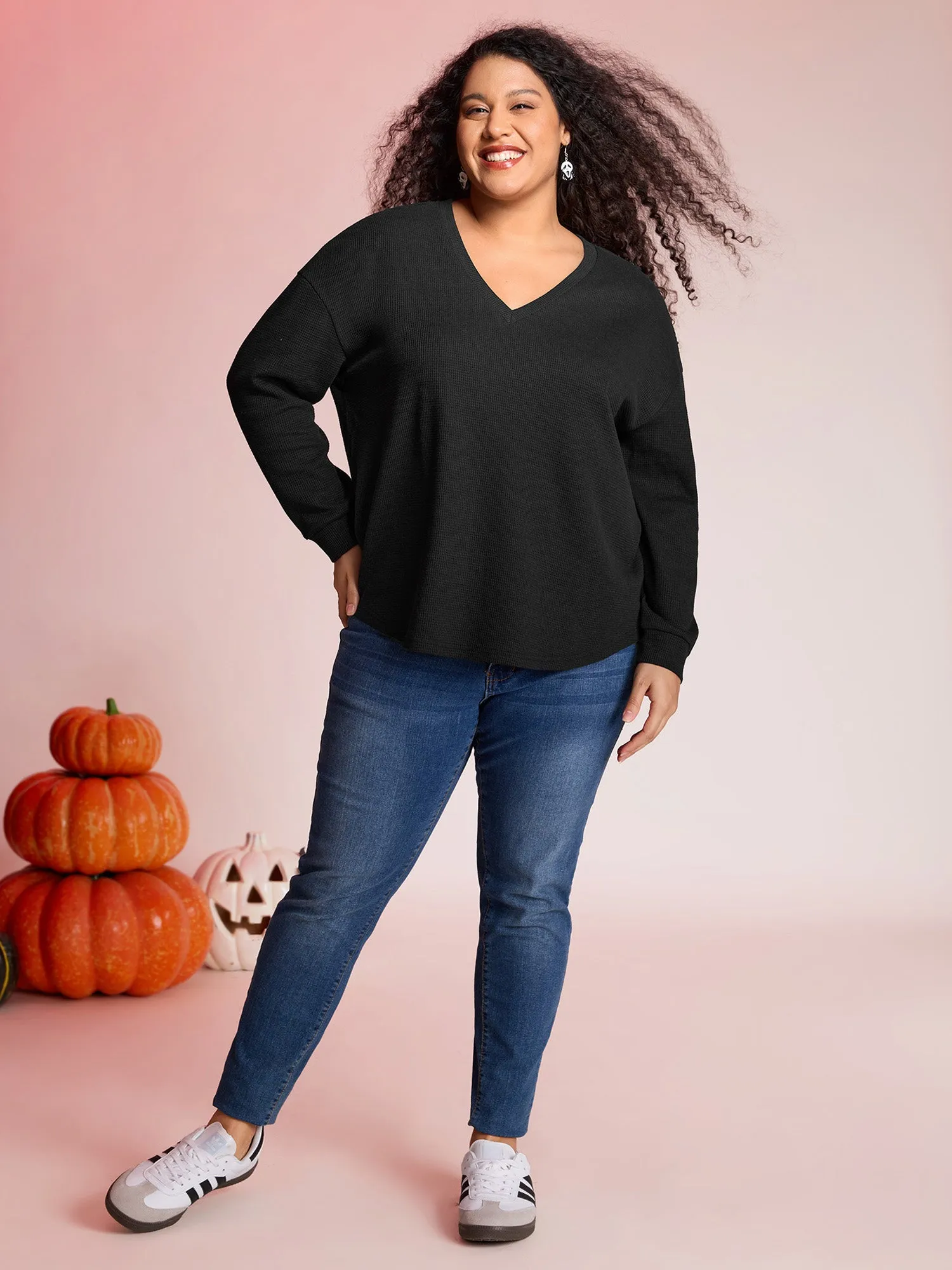 Sheer Lace Back Textured Sweatshirt sold by Bloomchic product image thumbnail 3