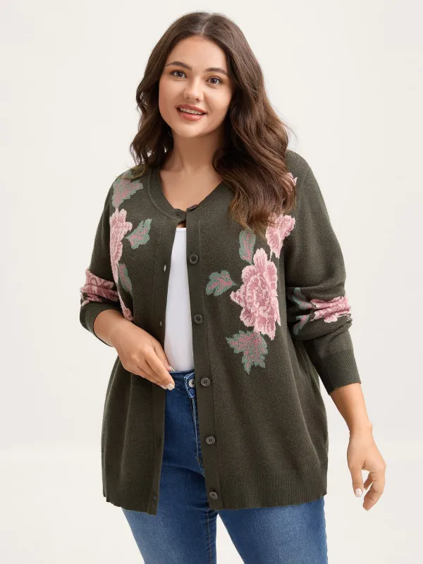 Supersoft Floral Print Button-Down Knit Cardigan sold by Bloomchic