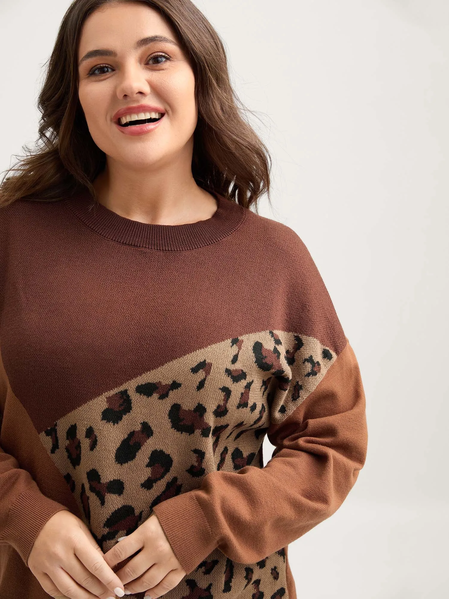 Leopard Jacquard Colorblock Pullover sold by Bloomchic product image thumbnail 2